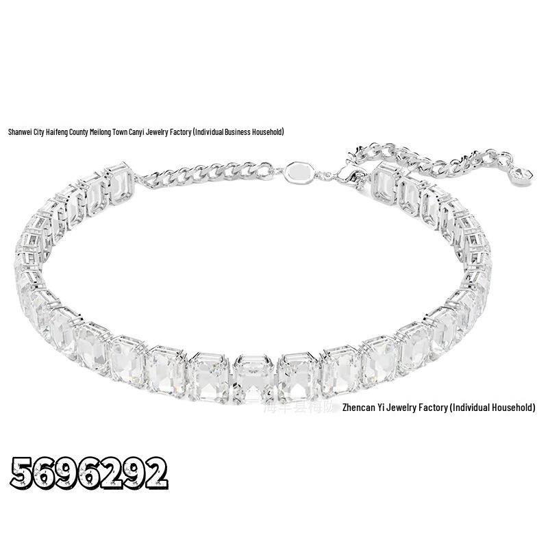 Shi Family Exquisite Purple Octagonal Rhinestone Necklace & Choker Bracelet Set