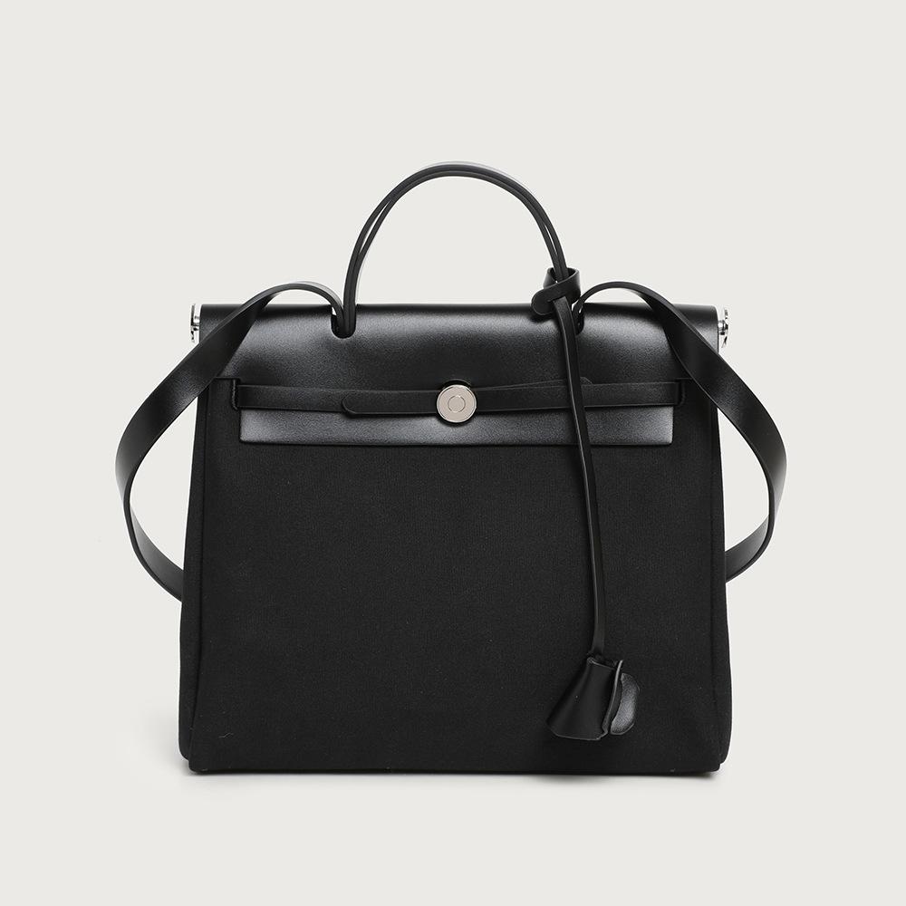 New Autumn and Winter Fashion Women's Handbag, Niche High-end Waterproof Canvas Crossbody Bag with Button Closure and Flap Design, Kelly Bag