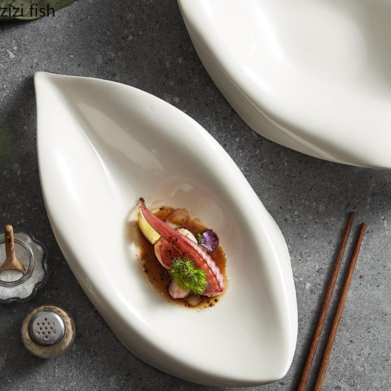 Irregular Leaf Shaped Ceramic Dinner Plate Fruit Dish Salad Bowl Sashimi Plates Western Food Plate Serving Plates Soup Bowl Tray
