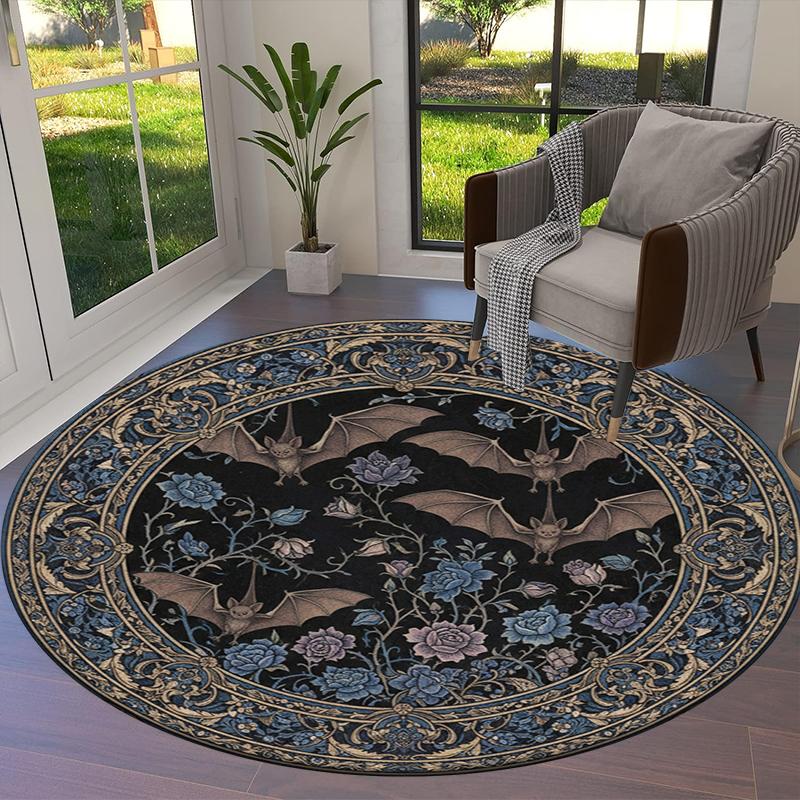 Bat Retro Round Area Rug,Carpet Rug for Living Room Bedroom Sofa Playroom Decor,Non-slip Floor Mat99