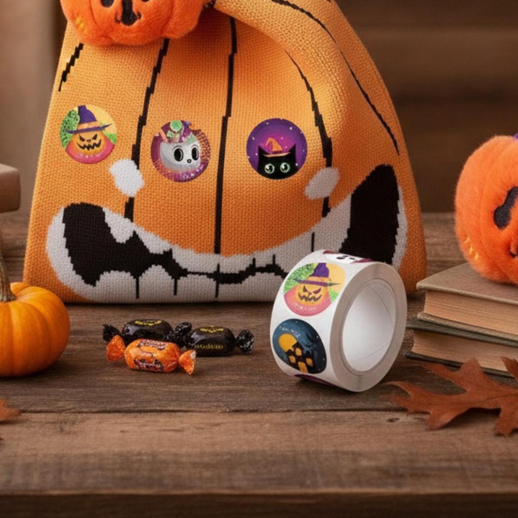 Halloween Pumpkin Treat Bag Decorative Soft with Stickers Cute