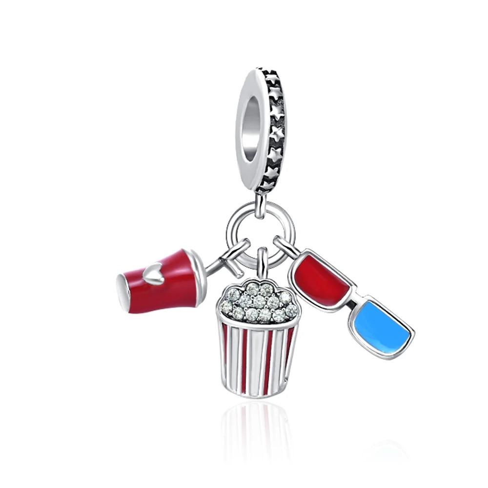 925 Silver Colorful Fruit Birthday Cake Milk Burger Chili Pendant Bead for DIY Women Bracelet Jewelry