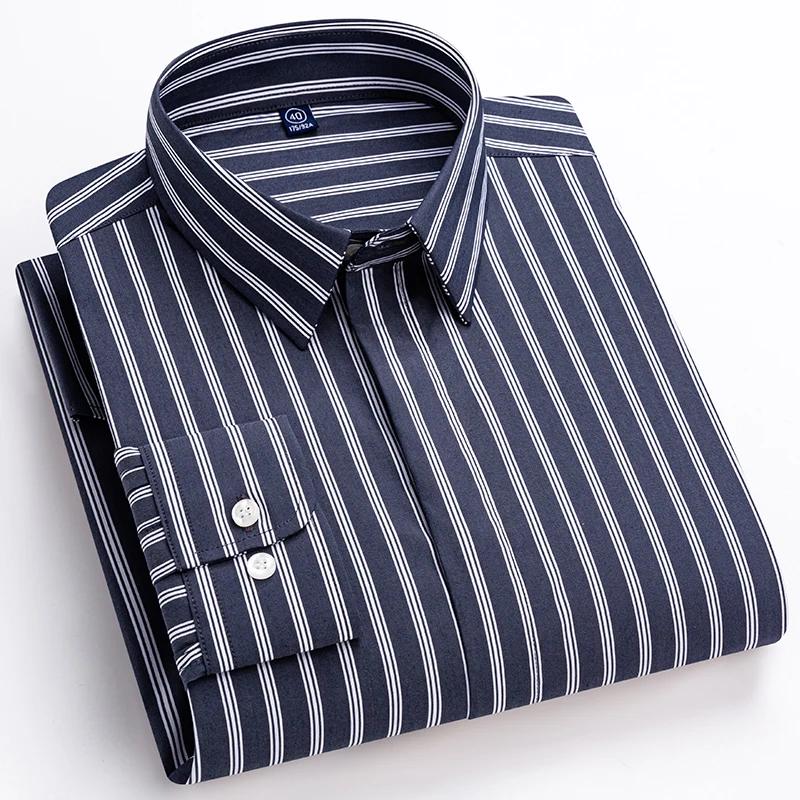 New in Shirt High Quality 95% Cotton Long Sleeve Shirts for Men Slim Fit Formal Plain Shirt Soft Office Business Striped Clothes