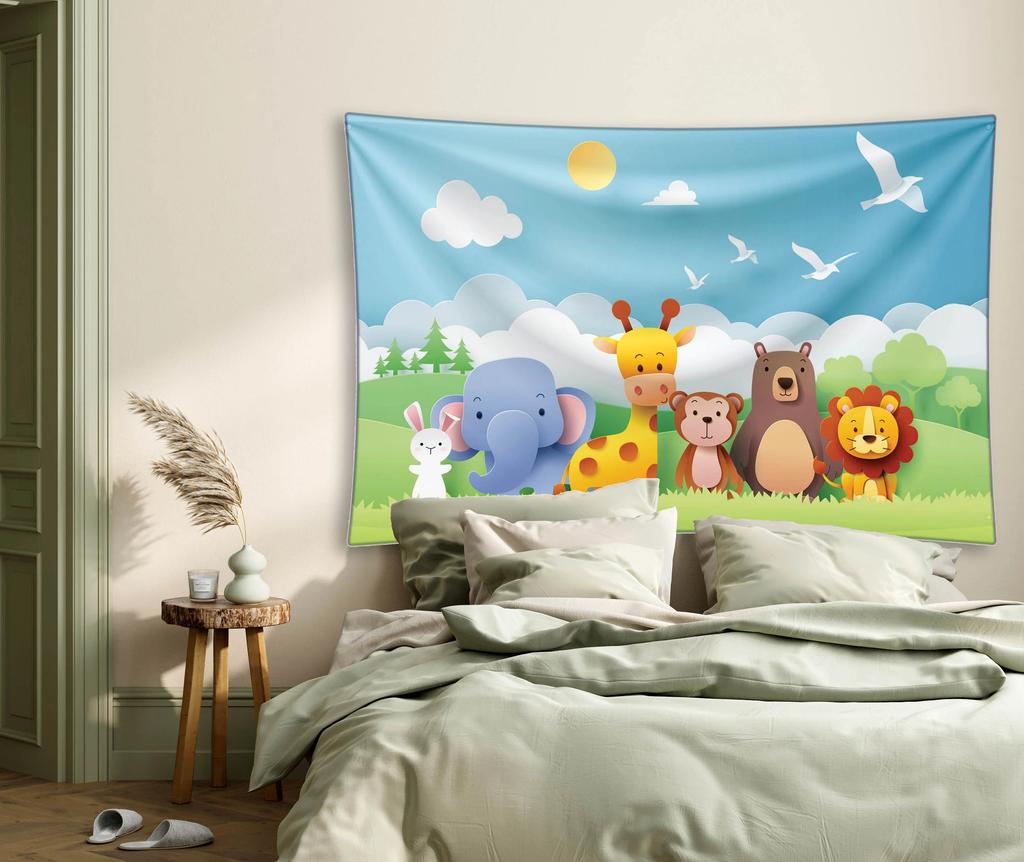 Soft Cute Zoo Tapestry Children's Fun Art Hanging Cloth Background Atmosphere Room Decoration