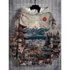 Herren Japanischer Fuji Berg Kirschblüte Tempel 3D Druck Hoodie Ukiyo-e Grafik Lässiges Langarm Kapuzenpullover