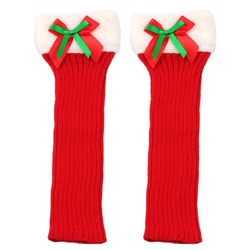 Ribbed Knitted Christmas Boot Cuffs for Women Sweet Bowknot Festival Plush Trim Leg Warmers Calf Socks for Cold Weather
