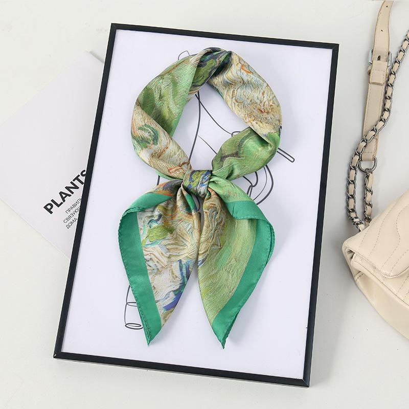 71 Flower polka dot simulation silk scarf neck small square scarf Korean atmosphere sunscreen scarf advanced sense
