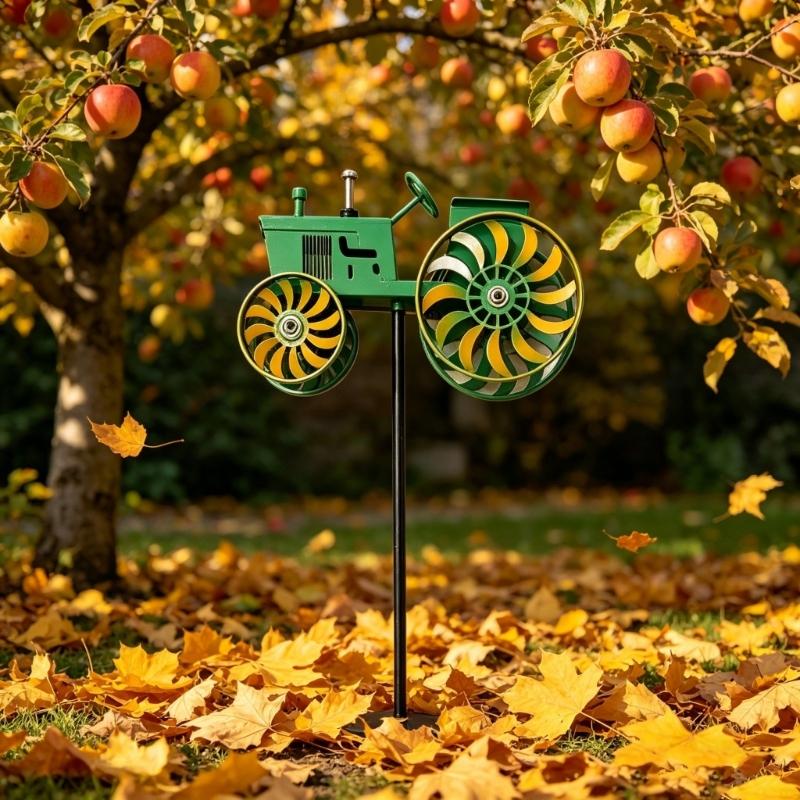 Garten-Windspiel Grüner Traktor Windmühlen-Pfahl Mit Drehbarem Rad für Hof Garten Einzigartige Outdoor-Skulpturen