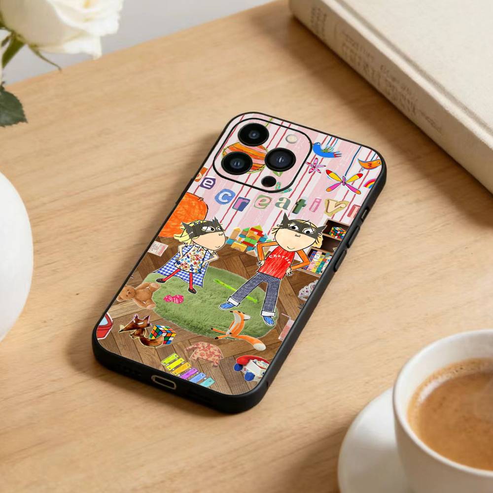 L-Cutting-Fabric Charlie and Lola Cartoon Phone Case For iPhone 17 16 15 14 13 12 Max Plus Silicone Black Cover