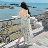 French High-end Island Beautiful Vacation Neck Sling Dress Women's Irregular Ruffle Edge Backless Dress