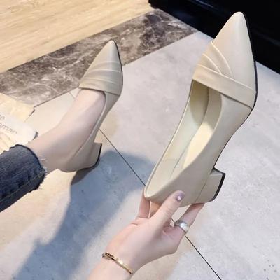 Pointed Toe Women's Shoes Ladies Pumps Block Heel with Medium Heels Chunky Vacation Comfortable and Elegant Luxury Brand Casual
