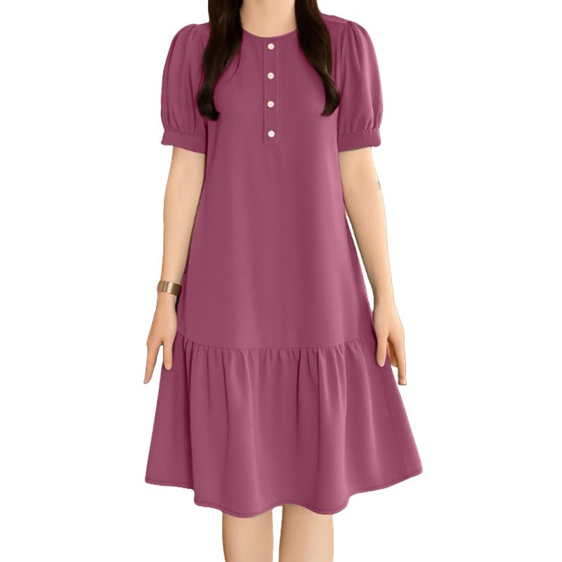 ZANZEA Women Casual Round Neck Solid Color Summer Short Sleeve Dress