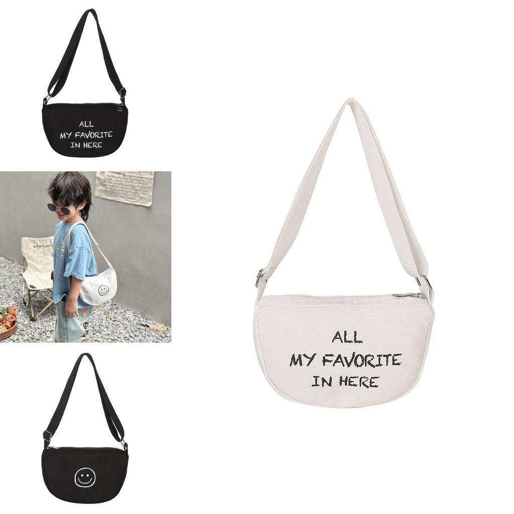 Childrens Canvas Backpack With Letter And Smiley Face Print Design For School And Travel