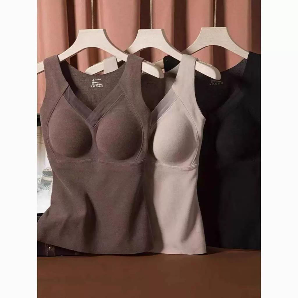 Autumn and Winter Graphene Thermal Vest for Women with Chest Pads, Winter Bra-Free Design, German Velvet Brushed Surface, Fixed Cup, No Steel Ring