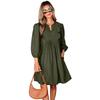 European & American Women's Pointed Collar Midi Dress: Solid Color, High Waist, 3/4 Sleeve Pullover.