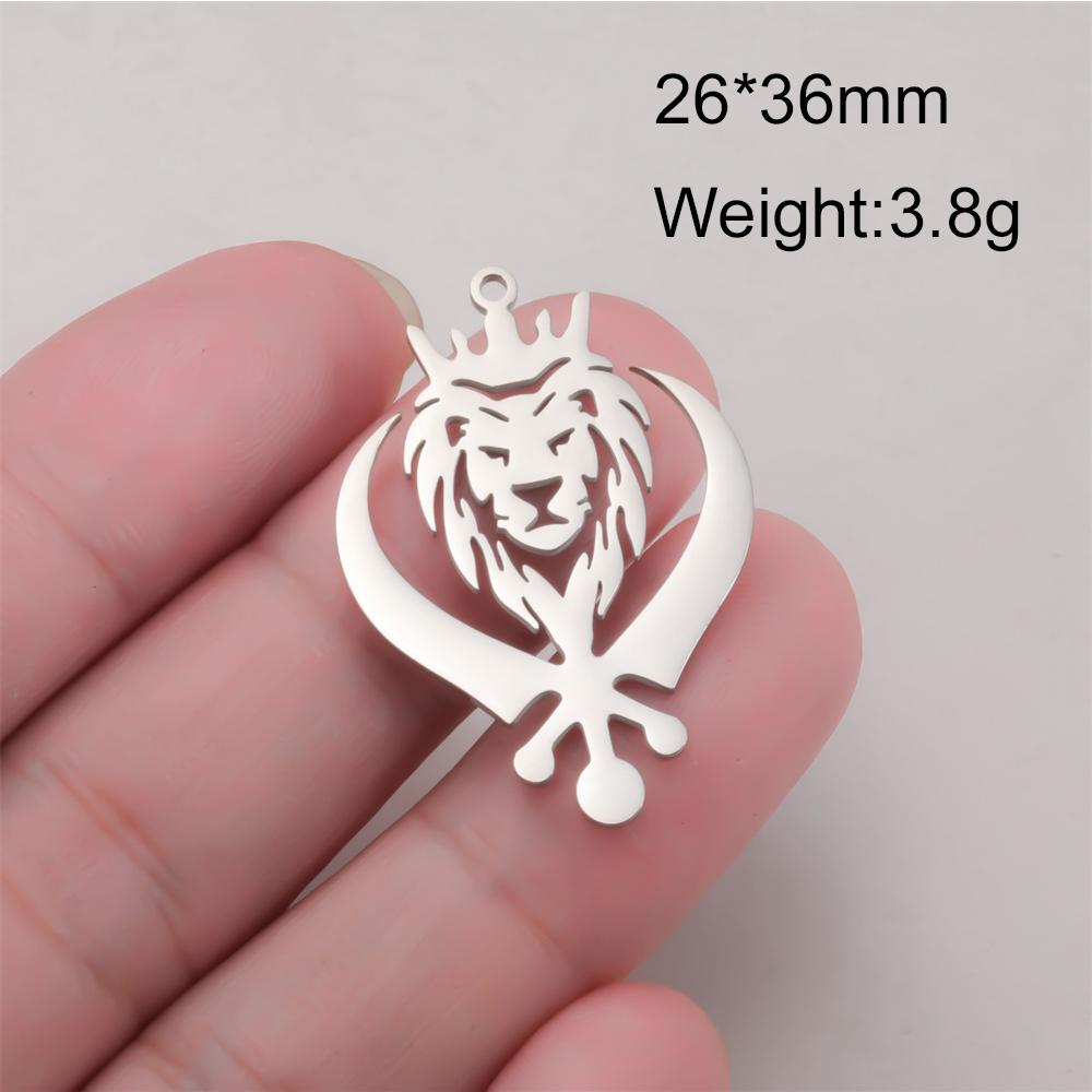 5 pcs Crown Lion King Charms Stainless Steel Sikh Symbol Khanda Pendants for Necklace Keychain Jewelry Making Handmade DIY Gifts