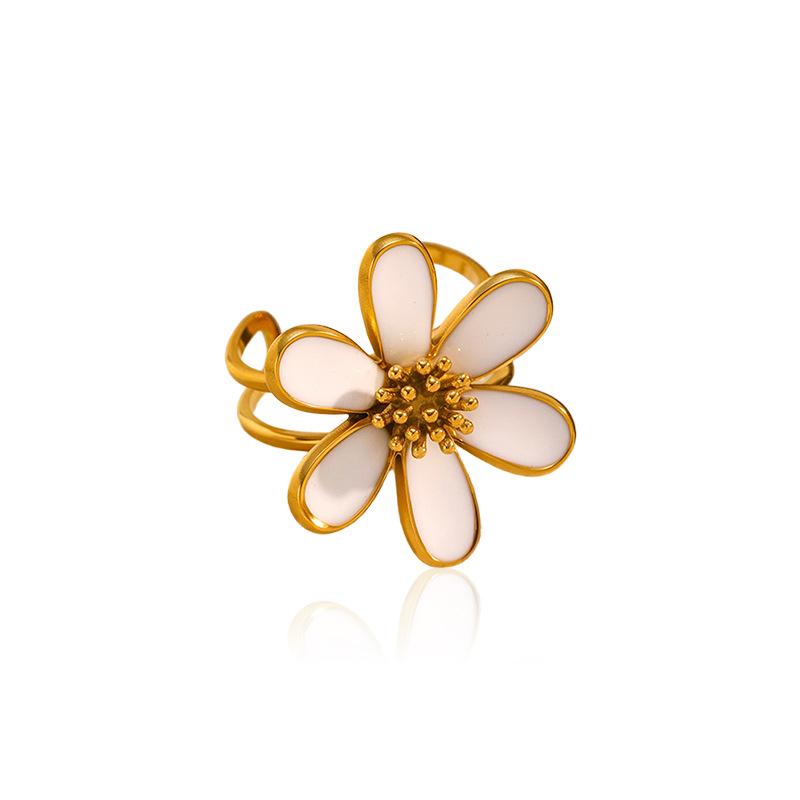 Stainless steel drip flower ring female Korean version fashion sweet temperament live ring diamond