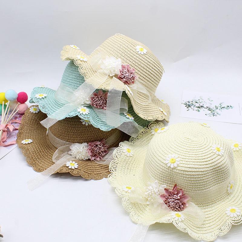 Girls Sun Hat Flower Resort Beach Hat Wavy Edge Straw Hat + Bag Sun Hat Children'S Fairy Hat