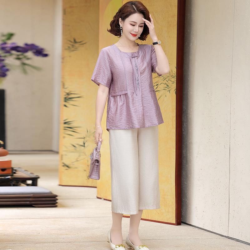 2026 Women's Summer Elegant Suit: Short-Sleeved Top & Wide-Leg Pants Set