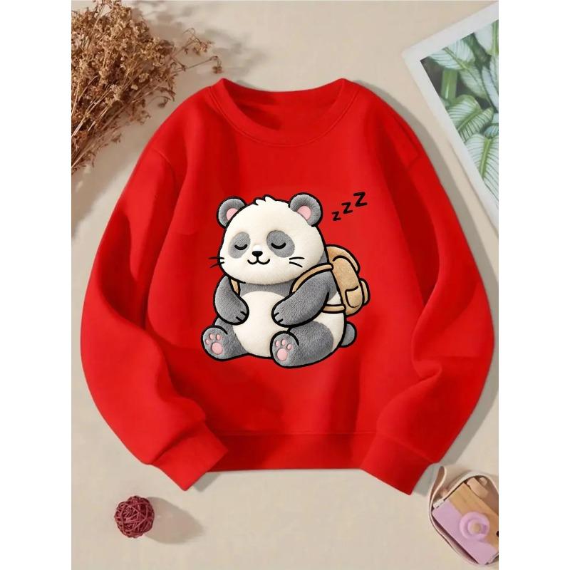 European Sizes Crewneck Sweatshirt for Kids Featuring an Adorable Panda with a Backpack. Perfect for Sports And Casual Outings
