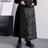 INCERUN Men Print Gothic Pleated Apron Style Irregular Layers Skirt Pants