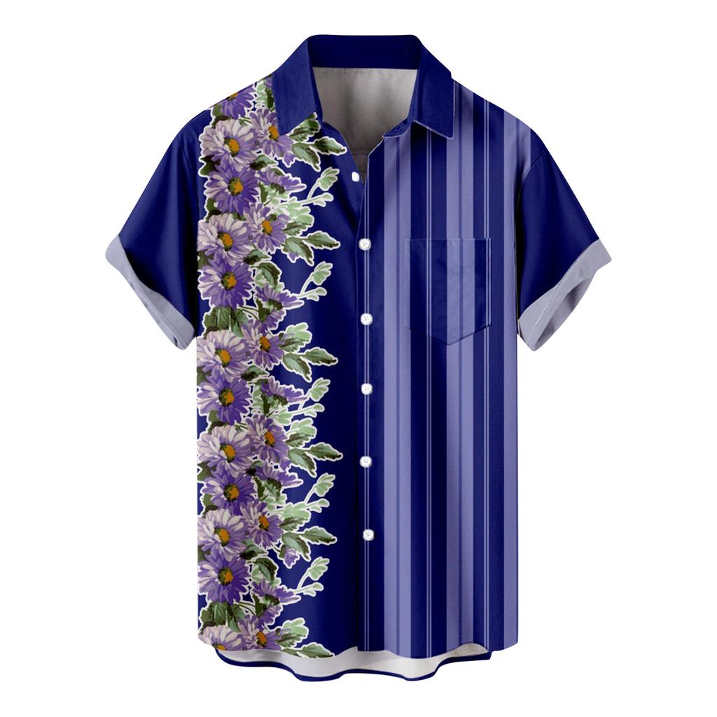 Men'S Casual Lapel Beach Holiday Wear Fashion Shirt Hawaiian Short-Sleeved Shirt