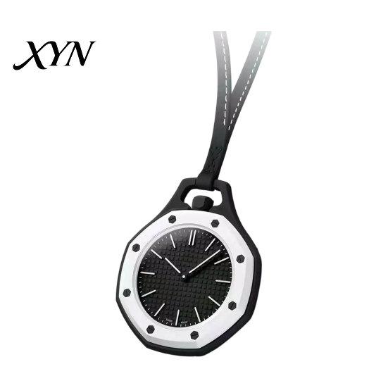 Vintage Pocket Watch Colorful Octagonal Watch, Mechanical Quartz Analog Hollow Case Fashion Accessory Necklace with Faux Leather Strap for Men Women