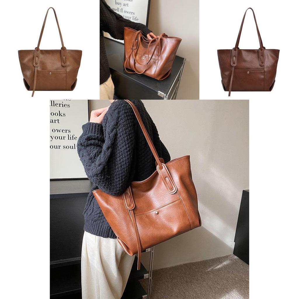 Urban Solid Color Tote Bag For Women With Pu Material And Double Shoulder Straps For Daily Use