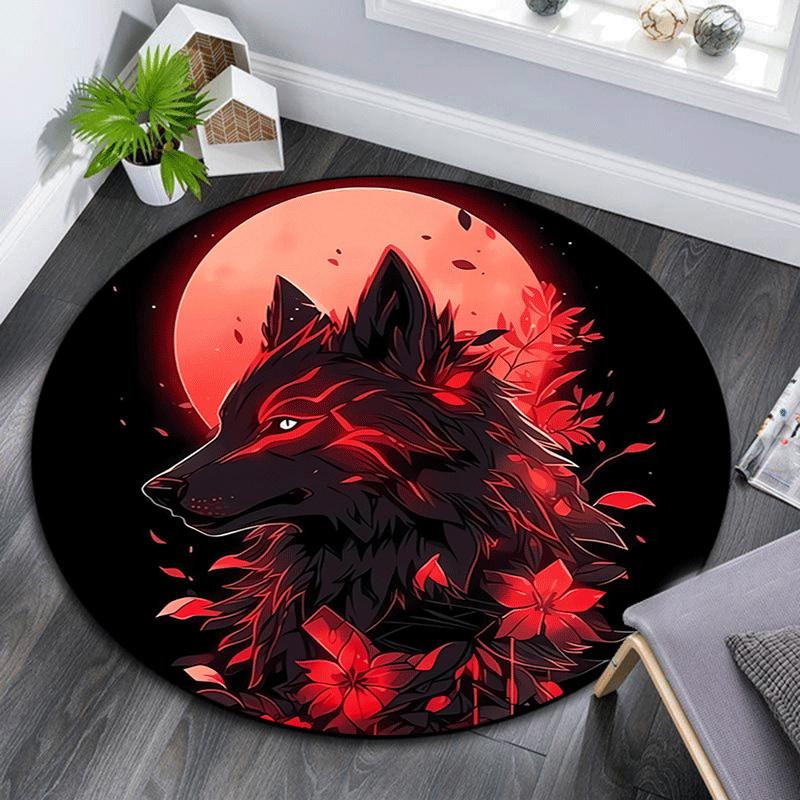 

1pc Soft, Absorbent & Non Slip Black wolf Round Rug Soft Circle Rug for Living Room & Bedroom Decor, Chair Mats, and Unforgettable Home Gift 80cm by 80cm