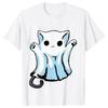 Herren T-Shirt Niedliche Boo Katze Halloween Party Klassischer Druck T-Shirts Modetrend T-Shirts Gruselige Saison Lässiges T-Shirt Kleidung Oberteile
