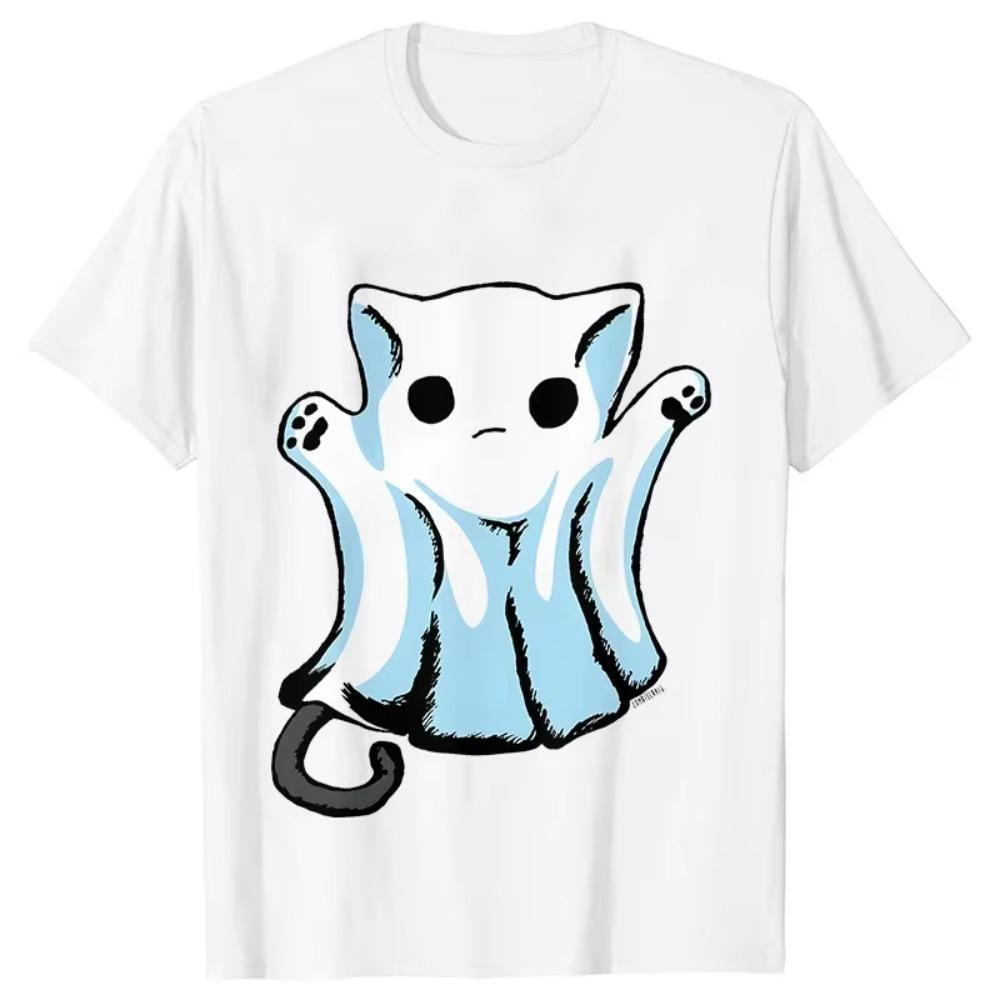 Men's T-shirt Cute Boo Cat Halloween Party Classic Print Tshirts Fashion Trend T-shirts Spooky Season Casual Tee Clothes Tops