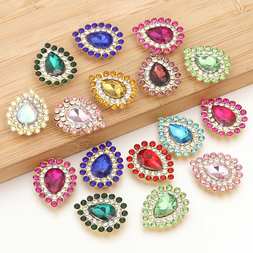 10pcs/lot Sunflower Waterdrop Rhinestones Metal Gold Claw Bottom Acrylic Rhinestones Beads DIY Earrings Headwear Jewelry Making
