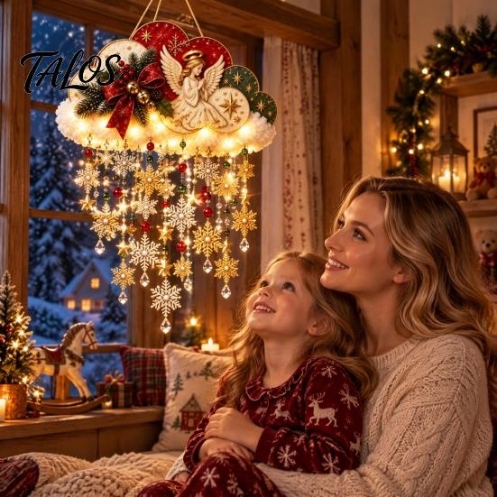 Vintage Christmas Lanterns Lighted Snowfall Cloud, Cascading Snowflake Light with Reindeer/Angel, Party Supplies LED Holiday Hanging Lantern for Home