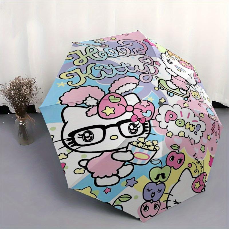 Colorful Hello Kitty Automatic Opening and Closing Umbrella, Lightweight 3-Fold, With Cute Cartoon Characters, Suitable for Home, Outdoor and Daily Us