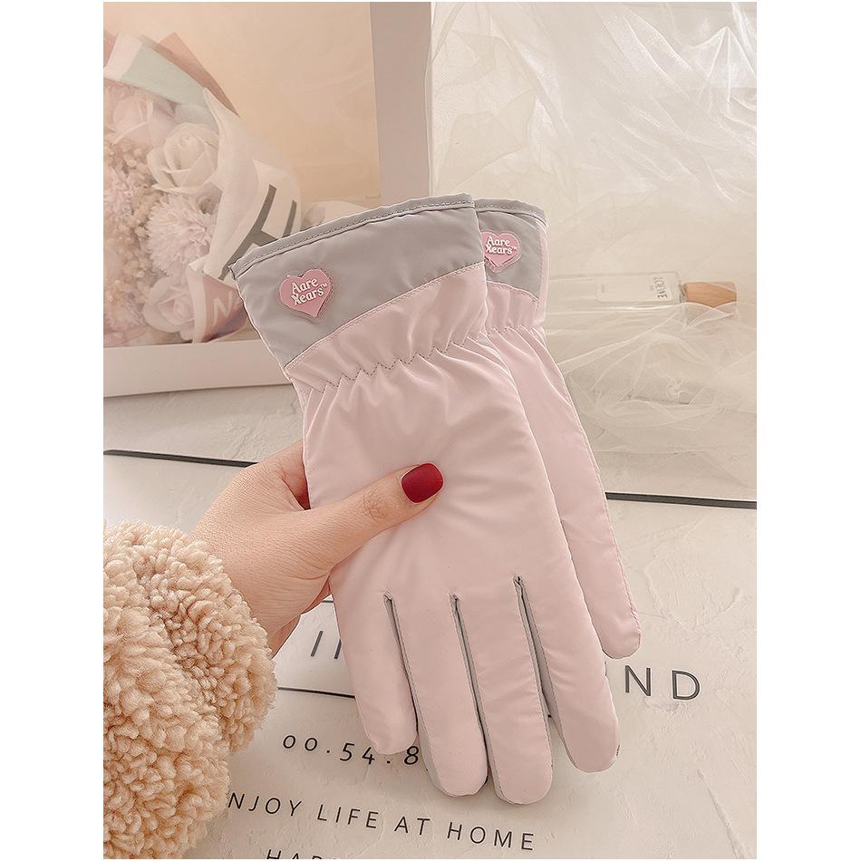 Gloves winter female warm windproof cute student spring and autumn electric car can be piled thick cotton