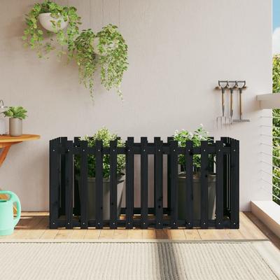 Vidaxl Garden Flower Bed With Fence, Black, 150X50X70Cm, Pine Wood
