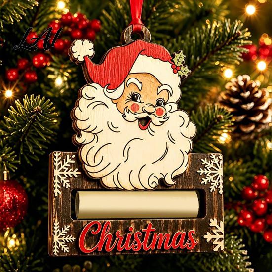 Holiday Hanging Decor Christmas Wooden Money Holder Ornament Santa Reindeer Snowman Elf Cash Holder Xmas Tree Gift Decoration