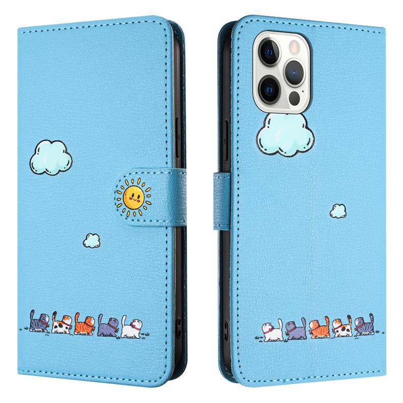 Suitable for Apple 16 Pro Max Phone Case, iPhone 15 Leather Case, Cartoon Painted Case, Flip Cover with Card Slot, 14 Protective Case