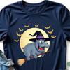 Hippo Witch Hat Riding Broomstick T-Shirt, Funny Zoo Animal Lover Tee for Men and Women, Cute Spooky Halloween Shirt, Trick or Treat Outfit