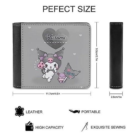 Emzlikne Sanrio Kuromi Wallet Mens Large Capacity Coin Purse Thin Womens Slim Mini Popular Business Long Genuine Leather