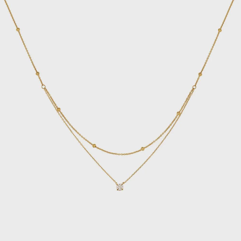 Vynikající polodvojnásobný náhrdelník z titanové oceli s diamanty - Zlaté korálky, Luxusní výklenkový design klíční kosti