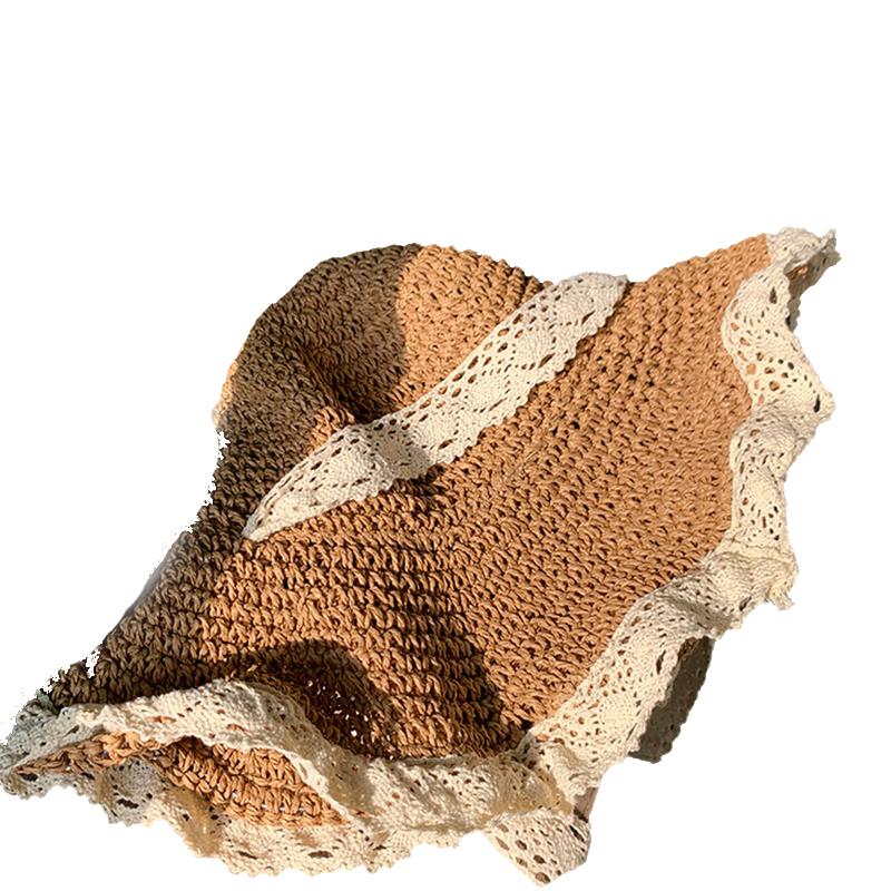 

Стиль Шляпа Универсальная Соломенная Плетеная Милое Кружево Двухцветная Шляпа-панама хаки