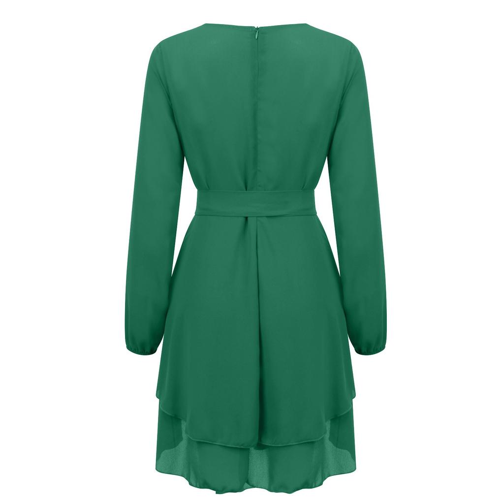 Women's Casual Fashion Solid Color Loose Long Sleeves Pocket Shirt Dress