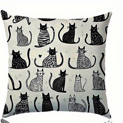 Home Decor Black And White Cat Pattern Pillow Covers Pattern Cushion Cover Suitable For Sofa Bedroom Car Pillow Cover