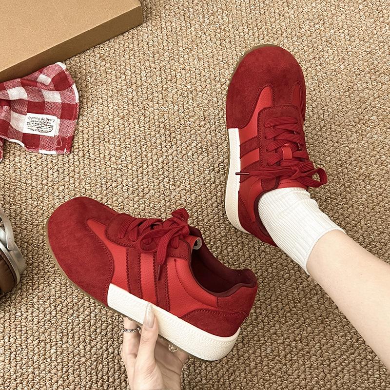 Sheepskin Version 2025 New Leather Retro German Training Shoes Women's Flat-bottomed Casual Sports Board Shoes Versatile Forrest Gump Shoes Single S