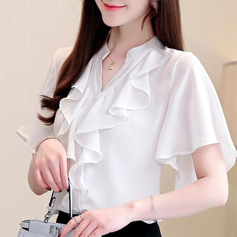 

ZANZEA Women Casual Ruffles V-Neck Loose Short Sleeve Blouse S білий