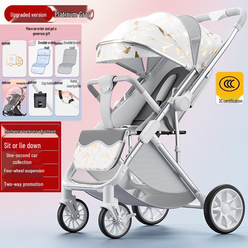 Lightweight Foldable Baby Stroller, High View, Two-Way Pushing, Newborn Essential, Safe, Sit-and-Lie Design