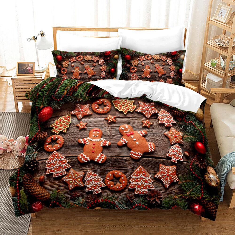 Árvore Papai Noel Veado Colcha Doona Capa de Edredom Fronha Conjunto de Cama de Natal