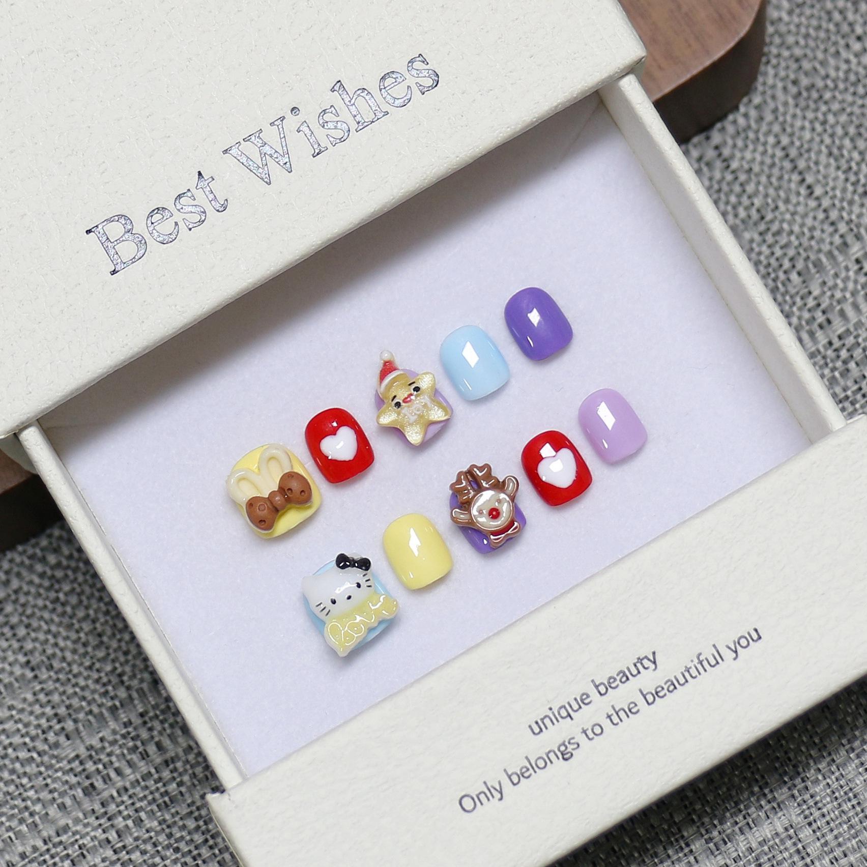 Детские накладные ногти: Ручная работа Милые Мультяшные Наклейки для Маникюра для Девочек от 3 до 12 Лет Накладные Ногти на Пальцы Small