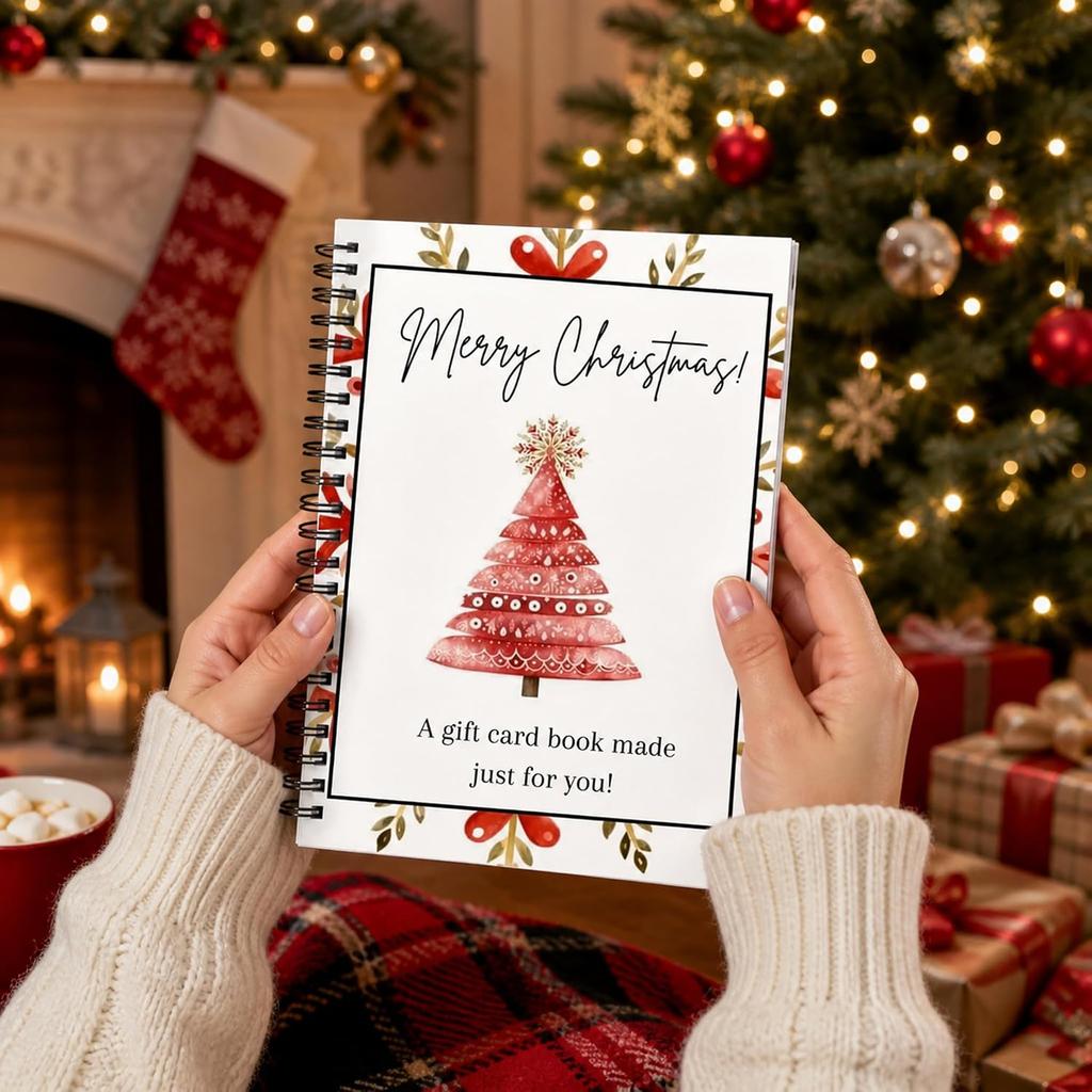 Christmas Gift Card Holder Book - Hardcover Spiral-Bound Keepsake with Christmas cup Cover for Holiday Surprises DIY Detachable Pages